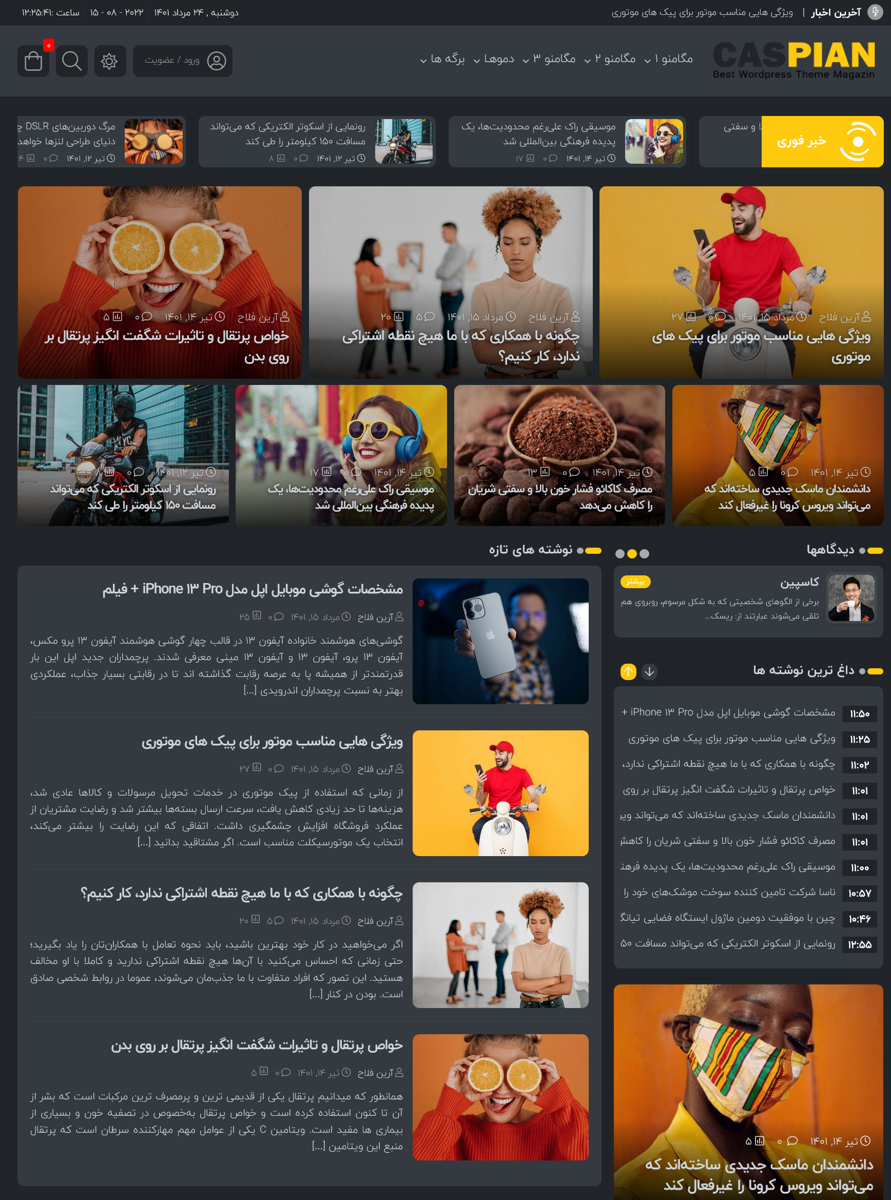 حالت تیره قالب وردپرس کاسپین